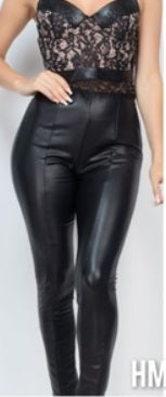 Black Faux Leather Elastic Waist Pants – Atomix